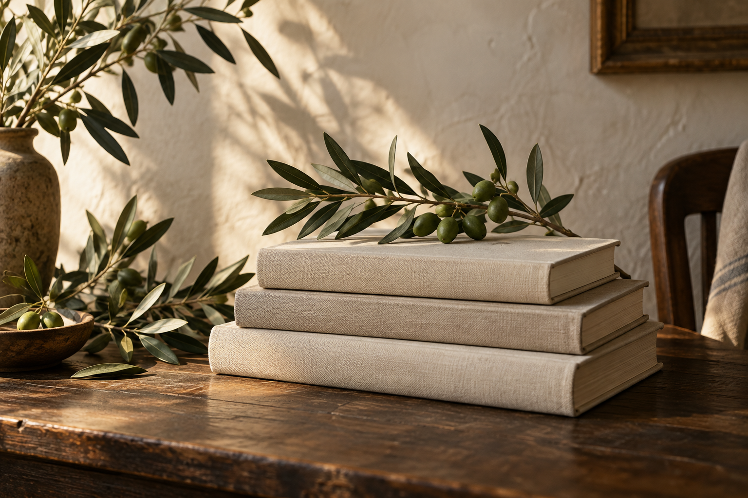 Books and green leaves